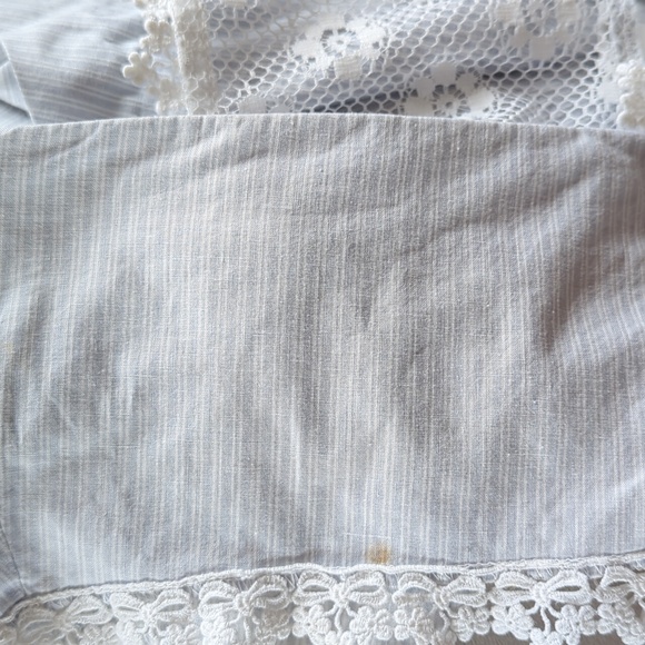 Vintage Gunne Sax Lace Crochet Striped Prairie Dress 7 Blue White - Picture 16 of 16